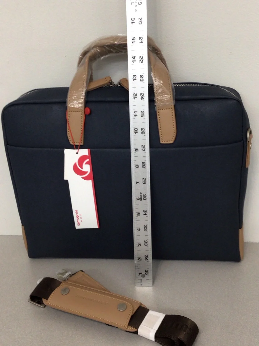 SAMSONITE  Navy and Tan Laptop Briefcase MESSENGER